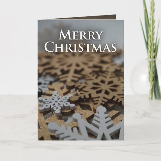 折り畳み白と金ゴールドスノーフレークのクリスマスカード カード (正面)