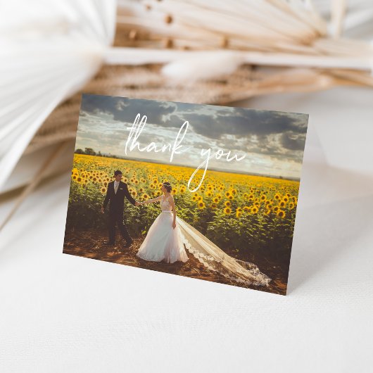 折り畳み結婚サンキューカード – 白いスクリプト サンキューカード