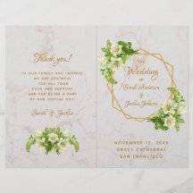 折り畳み結婚式 プログラム – 大理石金ゴールドホワイトリリー