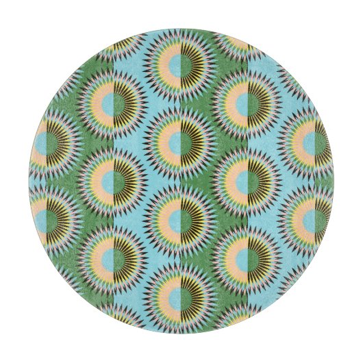 折り畳み花：レトロな青緑色のパターン。 カッティングボード (正面)