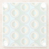 折り畳み花：レトロな青緑色のパターン。 ガラスコースター (裏面)