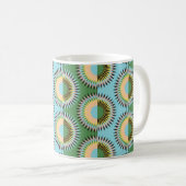 折り畳み花：レトロな青緑色のパターン。 コーヒーマグカップ (正面右)