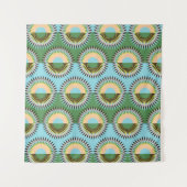 折り畳み花：レトロな青緑色のパターン。 タペストリー (正面(横))