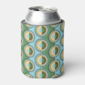 折り畳み花：レトロな青緑色のパターン。 缶クーラー (缶正面)