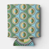 折り畳み花：レトロな青緑色のパターン。 缶クーラー (裏面)