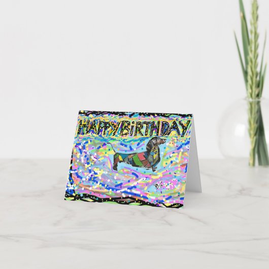 折り畳み誕生日カード（ダックスフント付） サンキューカード (正面)
