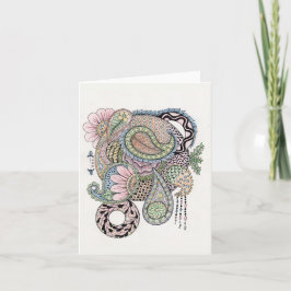 折り畳空白のみノートカードピンクとブルードードル サンキューカード