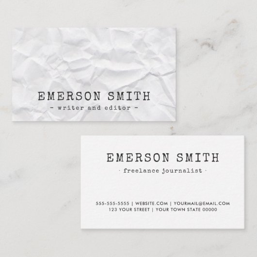 折り目付きホワイト紙ライターエディタプロフェッショナル 名刺 (正面/裏面)