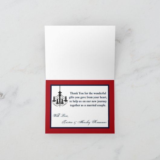 折り紙で作った感謝のカード 海軍の制服を着た新郎 花嫁 サンキューカード (内部)