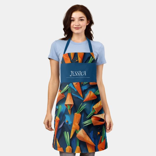 折り紙にんじん水彩模様パーソナライズされた エプロン (着用した状態)