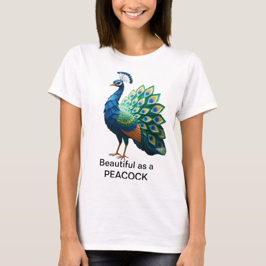 折り紙の孔雀Tシャツ 女性用 Tシャツ (正面)