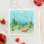 折り紙の森の風景とキツネの山と鳥 スタンダードランチョンナプキン (インサイチュ)