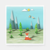折り紙の森の風景とキツネの山と鳥 スタンダードランチョンナプキン (正面)