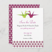 折り紙の紙の鶴の結婚式 セーブザデート (正面/裏面)