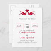 折り紙の赤い鶴の結婚式は日付を除く 案内ポストカード (正面/裏面)