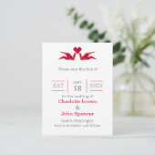 折り紙の赤い鶴の結婚式は日付を除く 案内ポストカード (スタンド正面)