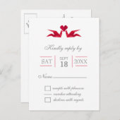 折り紙の赤い鶴の結婚式svp インビテーションポストカード (正面/裏面)