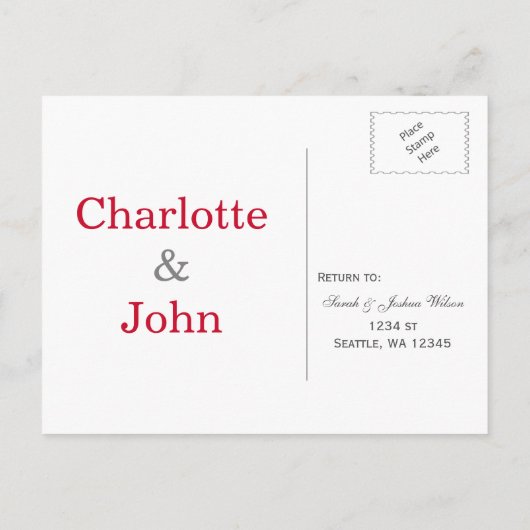 折り紙の赤い鶴の結婚式svp インビテーションポストカード (裏面)