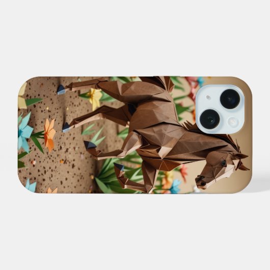 折り紙の馬のiPhoneケース iPhone 15ケース (裏面横)