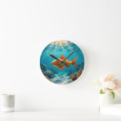 折り紙の魚とタツノオトシゴの海 ラウンド壁時計 (ホーム)