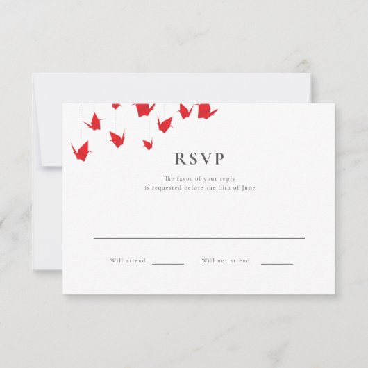 折り紙の鶴の結婚式RSVP 出欠カード (正面)