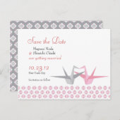 折り紙の鶴（ピンクシルバー） ウェディング S 案内ポストカード (正面/裏面)