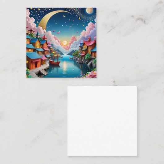 折り紙は伝統的Fの日本の紙術 スクエア名刺 (正面/裏面)