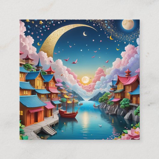 折り紙は伝統的Fの日本の紙術 スクエア名刺 (正面)