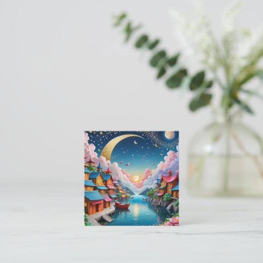 折り紙は伝統的Fの日本の紙術 スクエア名刺 (スタンド正面)