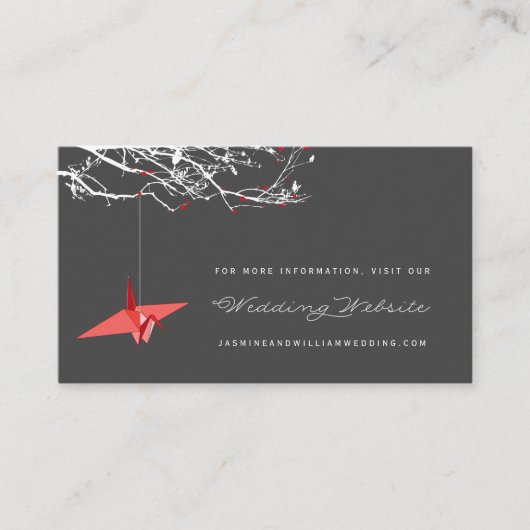 折り紙ぶら下がった紙クレーンアジア結婚のウェブサイト エンクロージャーカード (正面)