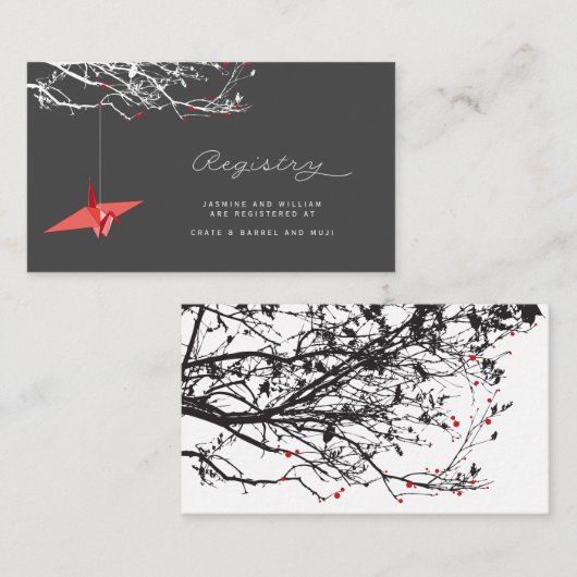 折り紙ぶら下がった紙クレーン結婚アジア登録簿 エンクロージャーカード (正面/裏面)