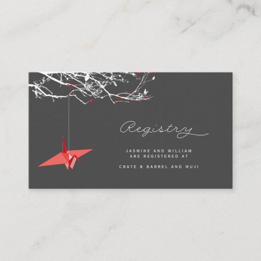 折り紙ぶら下がった紙クレーン結婚アジア登録簿 エンクロージャーカード (正面)