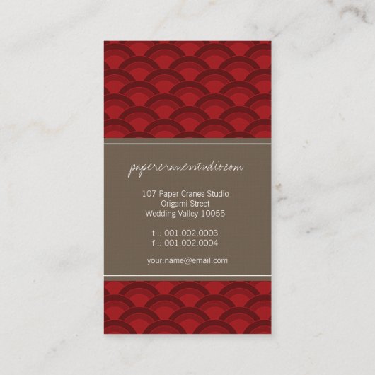 折り紙キスをする紙クレーン&赤ホタテ模様 名刺 (裏面)