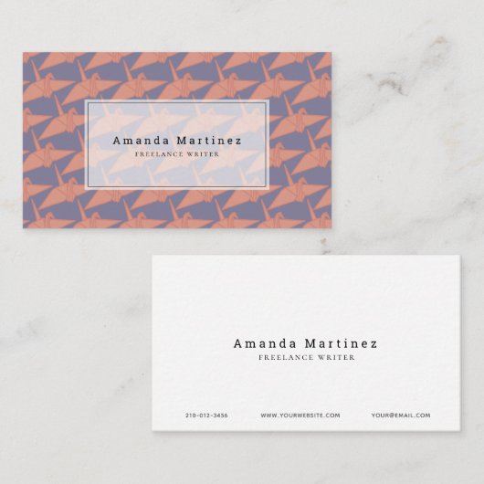 折り紙クモダンレーンのパターン紫とオレンジ 名刺 (正面/裏面)