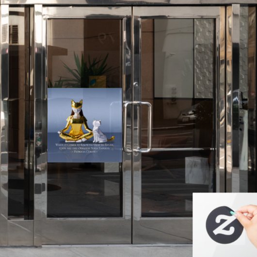 折り紙ゴールドフォイルめい想ヨガのキャットウーマンと猫 ウィンドウサイン (オフィスドア)