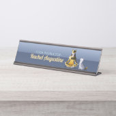 折り紙ゴールドフォイルめい想ヨガのキャットウーマンと猫 デスクネームプレート (正面)