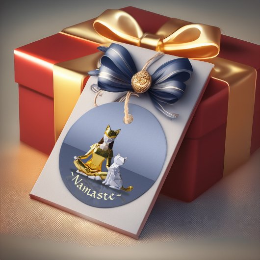 折り紙ゴールドフォイルめい想ヨガのキャットウーマンと猫 フェイバータグ