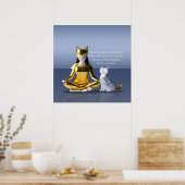 折り紙ゴールドフォイルめい想ヨガのキャットウーマンと猫 ポスター (キッチン)