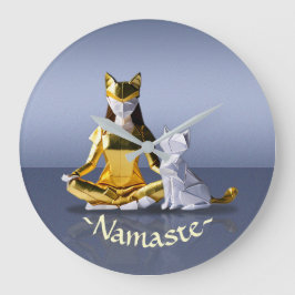 折り紙ゴールドフォイルめい想ヨガのキャットウーマンと猫 ラージ壁時計