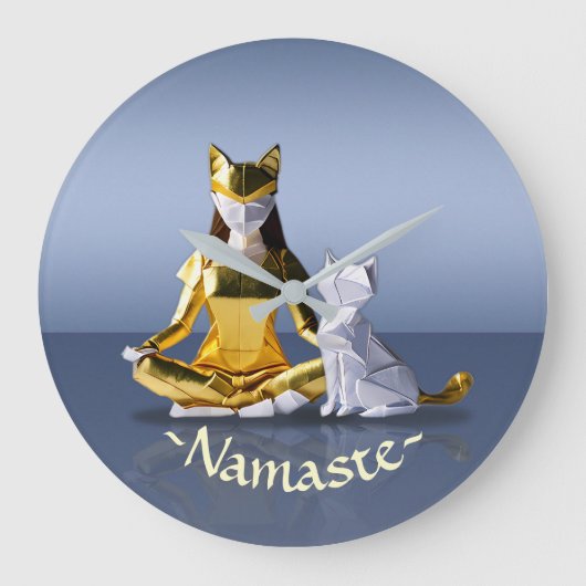 折り紙ゴールドフォイルめい想ヨガのキャットウーマンと猫 ラージ壁時計 (正面)