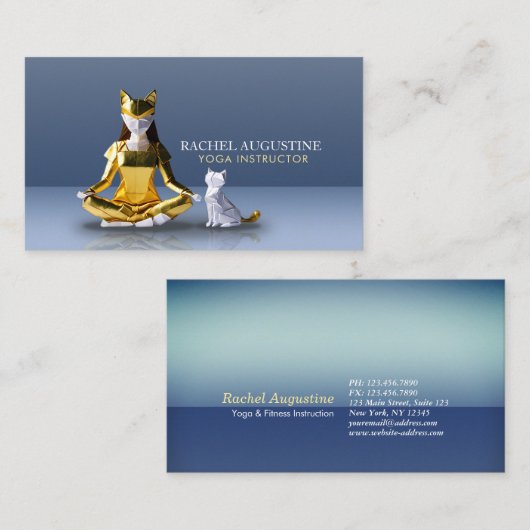 折り紙ゴールドフォイルめい想ヨガのキャットウーマンと猫 名刺 (正面/裏面)