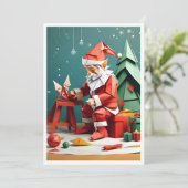 折り紙スタイルのショップで働くサンタ シーズンカード (スタンド正面)