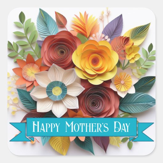 折り紙スタイルフローラ母の日 スクエアシール (正面)