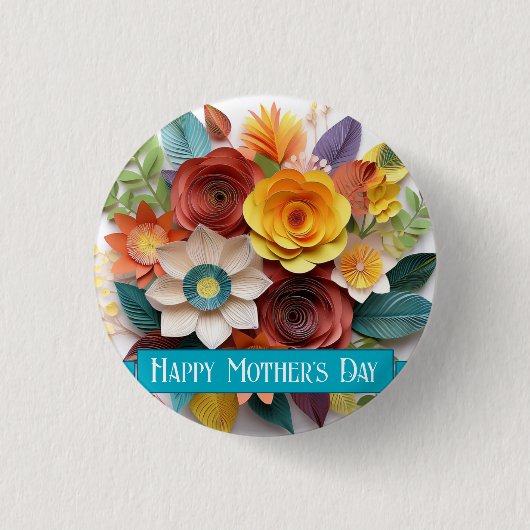 折り紙スタイルフローラ母の日 缶バッジ (正面)