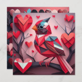 折り紙スタイル(鳥)ショウジョウコウカンチョウwithハートバレンタイン シーズンカード (正面/裏面)