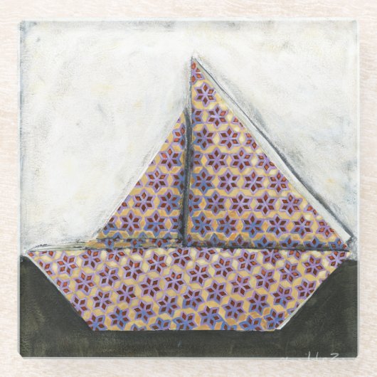 折り紙セイボートオンスターデザイン紙 ガラスコースター (正面)