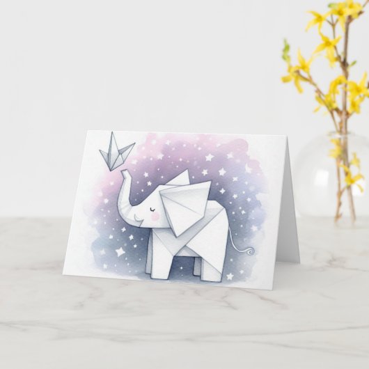 折り紙ゾウの夢 カード (黄色い花)