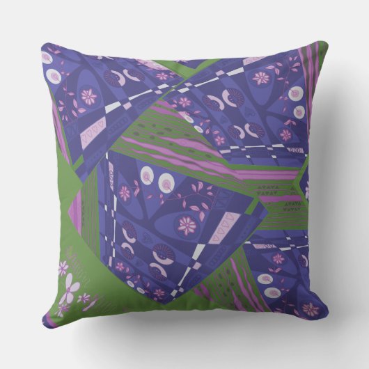 折り紙チンツ(L)ほこりっぽいピンクパープルグリーン クッション (裏面)