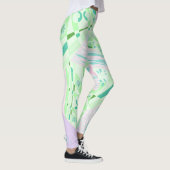 折り紙チンツ(L)グリーンティール(緑がかった色)ピンク薄紫 レギンス (右)