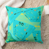 折り紙チンツ(L)ターコイズイエローティール(緑がかった色) クッション (ブランケット)